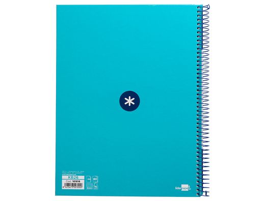 Cuaderno espiral liderpapel a4 micro antartik tapa forrada 80h 90 gr cuadro 5mm 1 banda 4 taladros turquesa