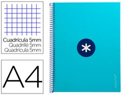 Cuaderno espiral liderpapel a4 micro antartik tapa forrada 80h 90 gr cuadro 5mm 1 banda 4 taladros turquesa