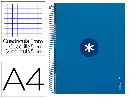 Cuaderno espiral liderpapel a4 micro antartik tapa forrada 120h 90 gr cuadro 5mm 5 banda4 taladros color azul marino