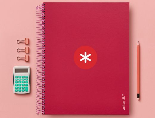 Cuaderno espiral liderpapel a4 micro antartik tapa forrada 120h 90 gr cuadro 5mm 5 banda4 taladros color frambuesa