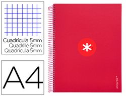 Cuaderno espiral liderpapel a4 micro antartik tapa forrada 120h 90 gr cuadro 5mm 5 banda4 taladros color frambuesa