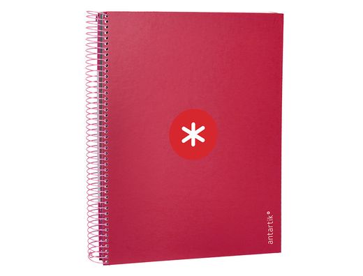 Cuaderno espiral liderpapel a4 micro antartik tapa forrada 120h 90 gr cuadro 5mm 5 banda4 taladros color frambuesa