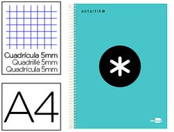 Cuaderno espiral liderpapel a4 micro antartik tapa forrada 120h 90 gr cuadro 5mm 5 banda4 taladros color menta