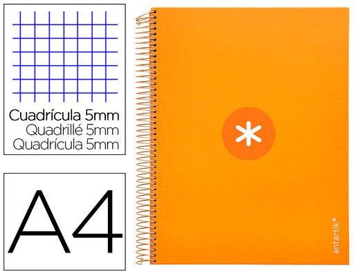 Cuaderno espiral liderpapel a4 micro antartik tapa forrada 120h 90 gr cuadro 5mm 5 banda4 taladros color mostaza