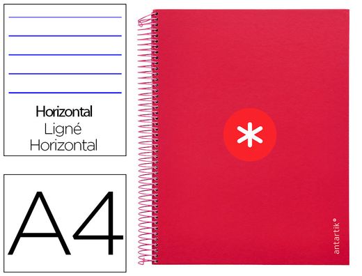 Cuaderno espiral liderpapel a4 micro antartik tapa forrada 120h 90 gr horizontal 5 banda4 taladros color frambuesa