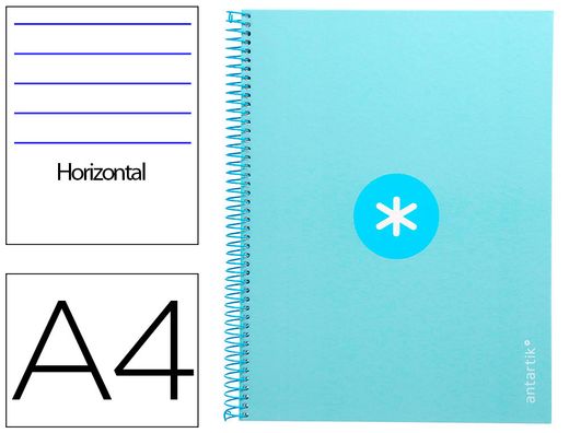Cuaderno espiral liderpapel a4 micro antartik tapa forrada80h 90 gr horizontal 1 banda 4 taladros color celeste