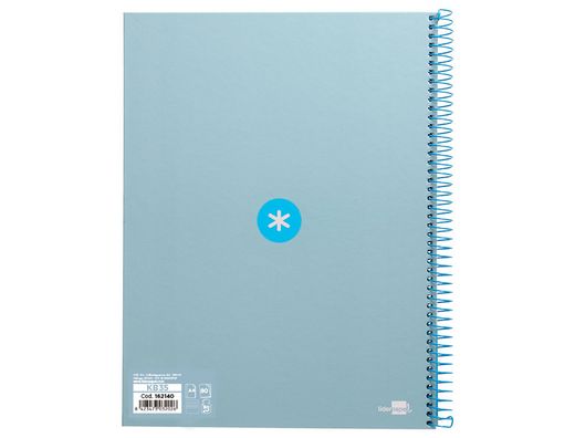 Cuaderno espiral liderpapel a4 micro antartik tapa forrada80h 90 gr horizontal 1 banda 4 taladros color celeste