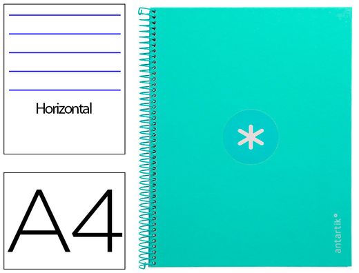 Cuaderno espiral liderpapel a4 micro antartik tapa forrada80h 90 gr horizontal 1 banda 4 taladros color menta