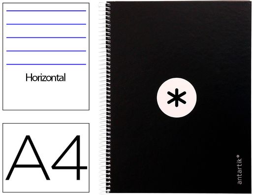 Cuaderno espiral liderpapel a4 micro antartik tapa forrada80h 90 gr horizontal 1 banda 4 taladros color negro