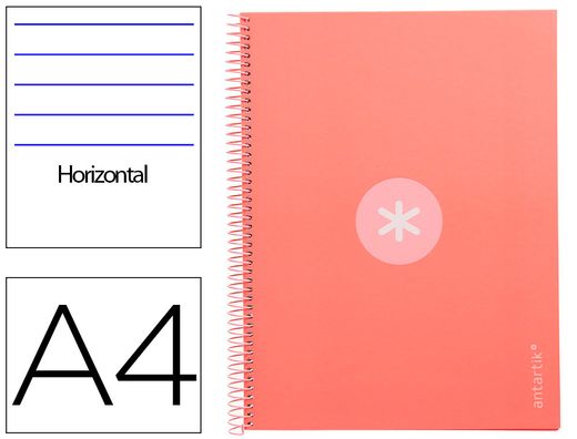 Cuaderno espiral liderpapel a4 micro antartik tapa forrada80h 90 gr horizontal 1 banda 4 taladros color rosa claro