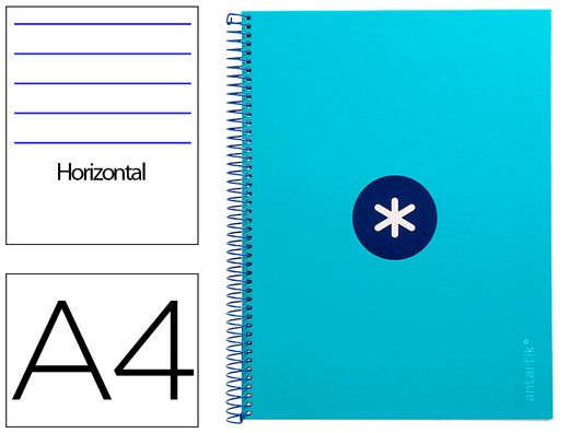 Cuaderno espiral liderpapel a4 micro antartik tapa forrada80h 90 gr horizontal 1 banda 4 taladros color turquesa