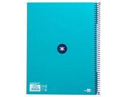 Cuaderno espiral liderpapel a4 micro antartik tapa forrada80h 90 gr horizontal 1 banda 4 taladros color turquesa