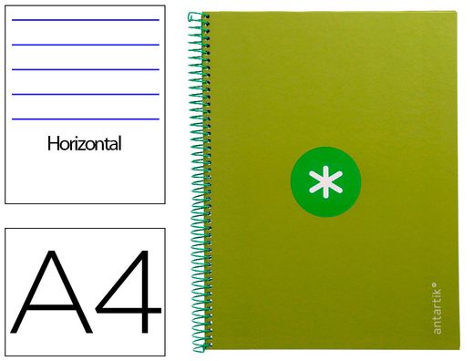 Cuaderno espiral liderpapel a4 micro antartik tapa forrada80h 90 gr horizontal 1 banda 4 taladros color verde