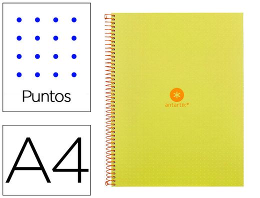 Cuaderno espiral liderpapel a4 micro antartik tapa forrada80h 90 gr rayado puntos 1 banda 4 taladros amarillo