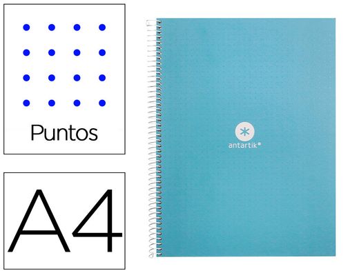 Cuaderno espiral liderpapel a4 micro antartik tapa forrada80h 90 gr rayado puntos 1 banda 4 taladros celeste