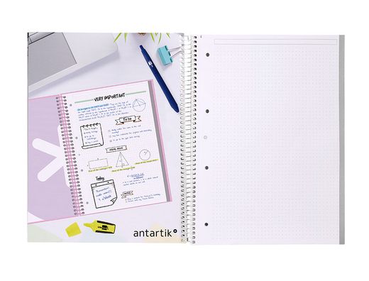 Cuaderno espiral liderpapel a4 micro antartik tapa forrada80h 90 gr rayado puntos 1 banda 4 taladros celeste