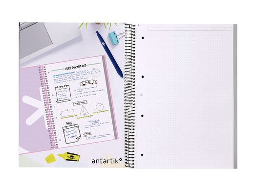 Cuaderno espiral liderpapel a4 micro antartik tapa forrada80h 90 gr rayado puntos 1 banda 4 taladros negro