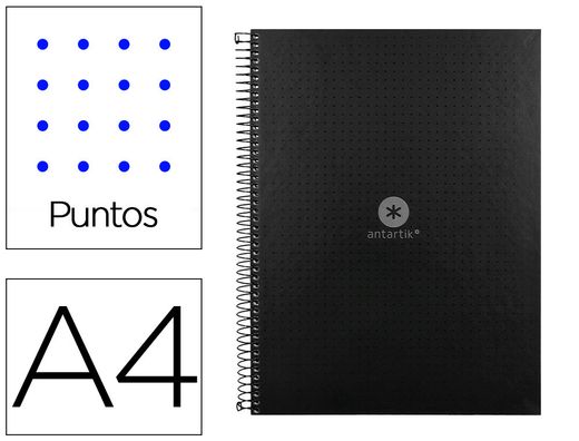 Cuaderno espiral liderpapel a4 micro antartik tapa forrada80h 90 gr rayado puntos 1 banda 4 taladros negro
