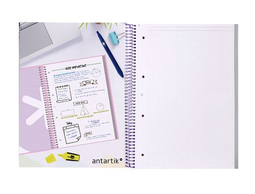 Cuaderno espiral liderpapel a4 micro antartik tapa forrada80h 90 gr rayado puntos 1 banda 4 taladros rosa