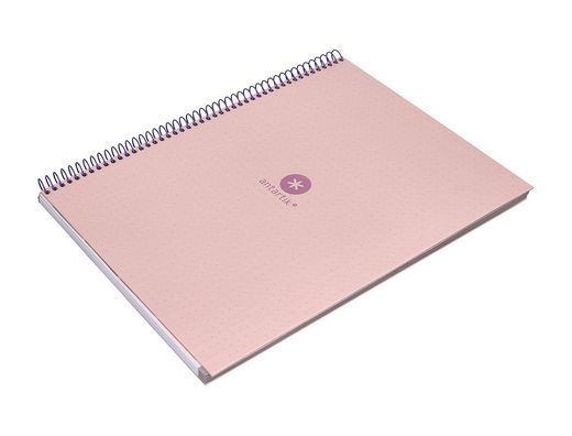 Cuaderno espiral liderpapel a4 micro antartik tapa forrada80h 90 gr rayado puntos 1 banda 4 taladros rosa