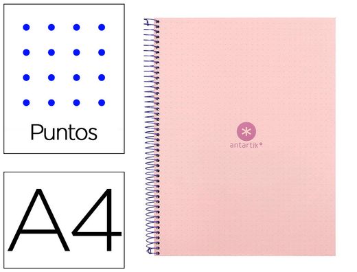 Cuaderno espiral liderpapel a4 micro antartik tapa forrada80h 90 gr rayado puntos 1 banda 4 taladros rosa