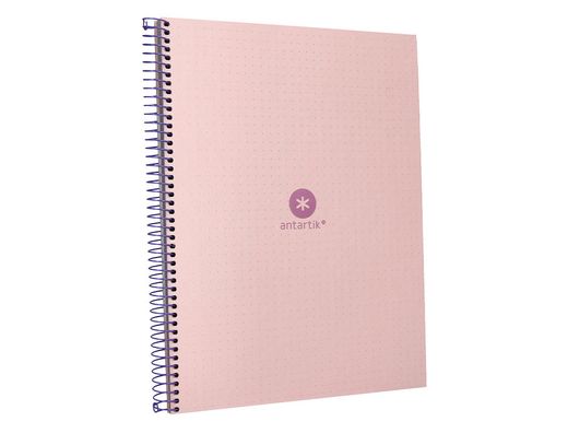 Cuaderno espiral liderpapel a4 micro antartik tapa forrada80h 90 gr rayado puntos 1 banda 4 taladros rosa