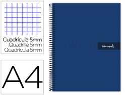 Cuaderno espiral liderpapel a4 micro crafty tapa forrada 120h 90 gr cuadro 5 mm 5 bandas 4 colores color azul