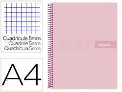 Cuaderno espiral liderpapel a4 micro crafty tapa forrada 120h 90 gr cuadro 5 mm 5 bandas 4 colores color rosa