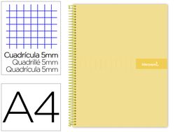 Cuaderno espiral liderpapel a4 micro crafty tapa forrada 120h 90gr cuadro 5mm 5 bandas 4 taladros color amarillo