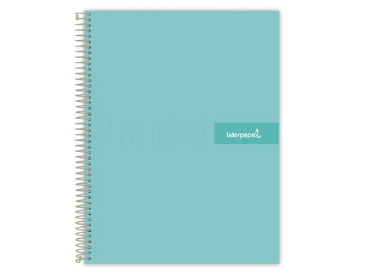 Cuaderno espiral liderpapel a4 micro crafty tapa forrada 120h 90gr cuadro 5mm 5 bandas 4 taladros color turquesa
