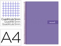 Cuaderno espiral liderpapel a4 micro crafty tapa forrada 120h 90gr cuadro 5mm 5 bandas 4 taladros color violeta