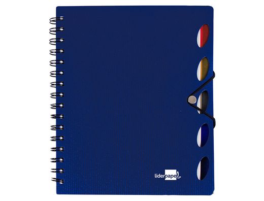 Cuaderno Espiral Liderpapel A4 Micro Executive Tapa Plastico 100H 80 Gr Cuadro 5Mm 5 Separadores con Gomilla Azul