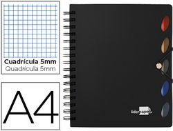 Cuaderno Espiral Liderpapel A4 Micro Executive Tapa Plastico 100H 80 Gr Cuadro 5Mm 5 Separadores con Gomilla Negro