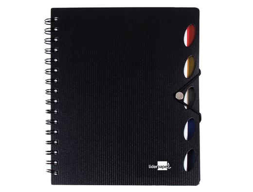 Cuaderno Espiral Liderpapel A4 Micro Executive Tapa Plastico 100H 80 Gr Cuadro 5Mm 5 Separadores con Gomilla Negro