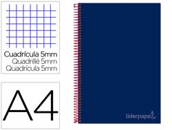 Cuaderno espiral liderpapel a4 micro jolly tapa forrada 140h 75 gr cuadro 5mm 5 bandas 4 taladros color azul