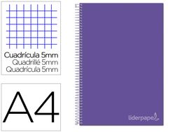 Cuaderno espiral liderpapel a4 micro jolly tapa forrada 140h 75 gr cuadro 5mm 5 bandas 4 taladros color lila