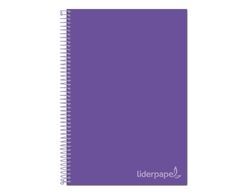 Cuaderno espiral liderpapel a4 micro jolly tapa forrada 140h 75 gr cuadro 5mm 5 bandas 4 taladros color lila