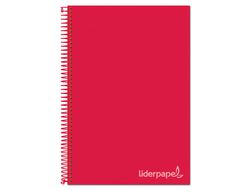 Cuaderno espiral liderpapel a4 micro jolly tapa forrada 140h 75 gr cuadro 5mm 5 bandas 4 taladros color rojo