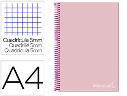 Cuaderno espiral liderpapel a4 micro jolly tapa forrada 140h 75 gr cuadro 5mm 5 bandas 4 taladros color rosa
