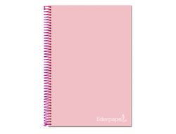 Cuaderno espiral liderpapel a4 micro jolly tapa forrada 140h 75 gr cuadro 5mm 5 bandas 4 taladros color rosa