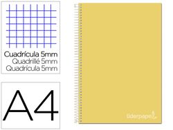 Cuaderno espiral liderpapel a4 micro jolly tapa forrada 140h 75 gr cuadro 5mm 5 bandas4 taladros color amarillo