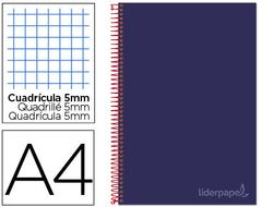 Cuaderno espiral liderpapel a4 micro jolly tapa forrada 140h 75 gr cuadro 5mm 5 bandas4 taladros color celeste