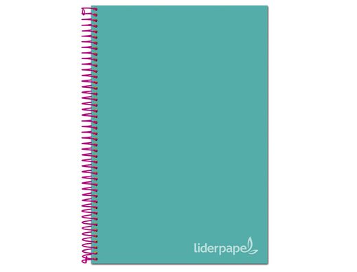 Cuaderno espiral liderpapel a4 micro jolly tapa forrada 140h 75 gr cuadro 5mm 5 bandas4 taladros color turquesa