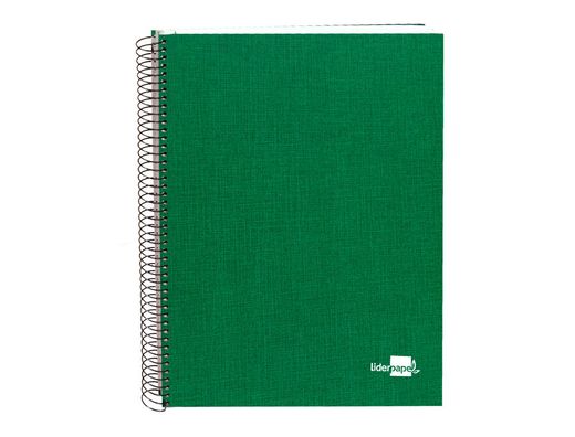 Cuaderno espiral liderpapel A4 micro papercoat tapa forrada 140h 75 gr cuadro5mm 5 bandas 4 taladros verde