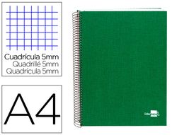 Cuaderno espiral liderpapel A4 micro papercoat tapa forrada 140h 75 gr cuadro5mm 5 bandas 4 taladros verde