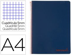 Cuaderno espiral liderpapel a4 micro wonder tapa plastico 120h 90 gr cuadro 5 mm 5 banda4 taladros color azul marino