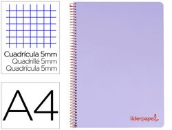 Cuaderno espiral liderpapel a4 micro wonder tapa plastico 120h 90 gr cuadro 5 mm 5 banda4 taladros color lila
