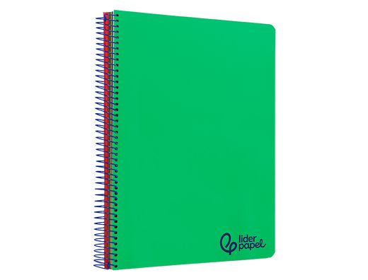 Cuaderno espiral liderpapel A4 micro wonder tapa plastico 120h 90gr cuadro 5mm 5 bandas 4 taladros color verde oscuro