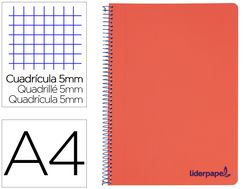 Cuaderno espiral liderpapel a4 micro wonder tapa plastico 120h 90 gr cuadro 5 mm 5 bandas 4 taladros color rojo