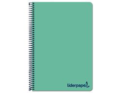 Cuaderno espiral liderpapel a4 micro wonder tapa plastico 120h 90 gr cuadro 5 mm 5 bandas 4 taladros color verde